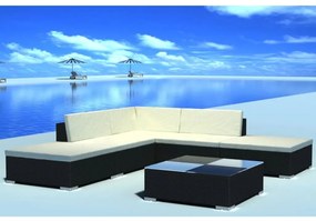6 pcs conjunto lounge de jardim c/ almofadões vime PE preto