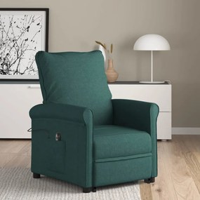 vidaXL Poltrona elevatória tecido verde-escuro