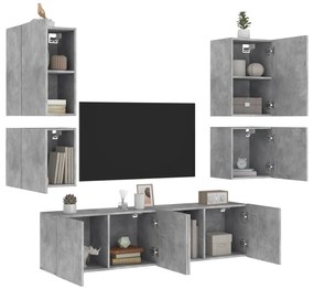 vidaXL 6 pcs móveis de parede p/ TV derivados de madeira cinza cimento