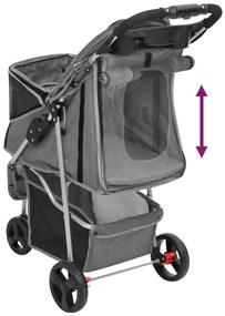 Carrinho dobrável para cães 80x46x98 cm tecido oxford cinzento