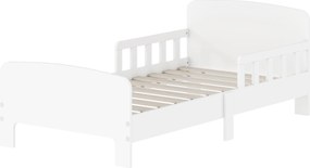 Cama infantil, 143,5 x 74,2 x 54 cm (COLCHÃO NÃO INCLUIDO), grades de segurança, base de ripas alta e estrutura robusta, branca