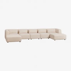 Sofá Modular Com Chaise Longue Dupla De 5 Peças Fogler Tecido Pele De Borrego Bege Creme - Sklum