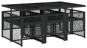 7 pcs conjunto de jantar p/ jardim c/ almofadões vime PE preto