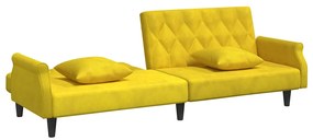 Sofá-cama com apoio de braços veludo amarelo
