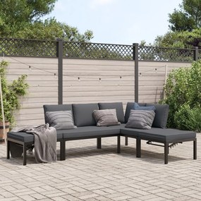 vidaXL 4 pcs conjunto de sofás p/ jardim c/ almofadões alumínio preto