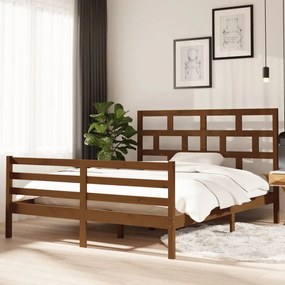 Estrutura cama 160x200 cm madeira de pinho maciça castanho-mel