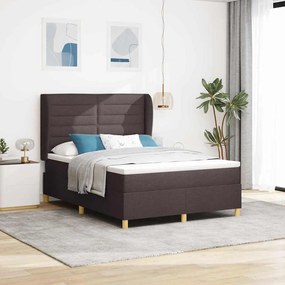 Estrutura de Cama com Colchão Marrom Escuro 140x190 cm Tecido