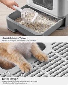 Caixa de areia gatos com tampa e pá 54,3 x 42,5 x 37,8 cm cinzento claro-Cinzento