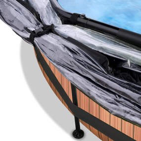 Piscina redonda Wood ø300x76cm com bomba de filtragem e cobertura - castanha