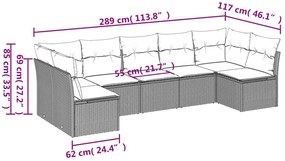 7 pcs conjunto de sofás p/ jardim com almofadões vime PE bege