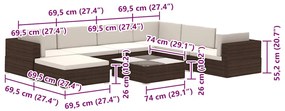 8 pcs conjunto lounge jardim c/ almofadões vime PE castanho