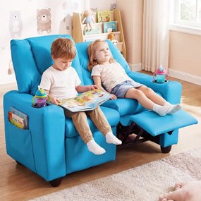Sofá Infantil de 2 Lugares, 96 x 51,5 x 69 cm, Reclinável, Azul