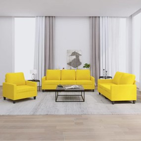 vidaXL 3 pcs conjunto de sofás com almofadões tecido amarelo-claro