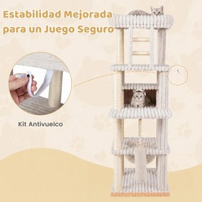 Árvore para Gatos Multinível, 91 x 61 x 180 cm, Sistema Antitombo, Bege