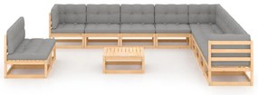 12 pcs conjunto lounge de jardim com almofadões pinho maciço