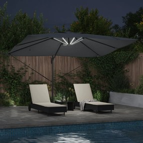Guarda-sol de braço articulado com LEDs Antracite 352x251x265 cm Alumí