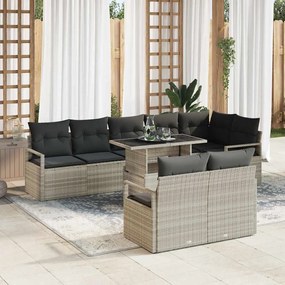 Conjunto de Sofá de Jardim vidaXL 9 Peças com Almofadas Cinza Claro Rattan de Poliéster