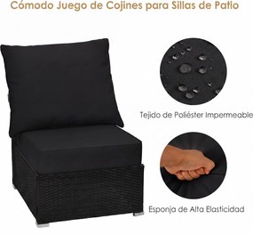 Conjunto de 2 Almofadas para Cadeira de Exterior (NÃO INCLUIDA), Assento e Encosto, 60 x 40 x 20 cm, Impermeáveis, Preto