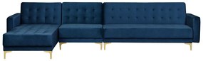 Sofá-cama de canto à direita com 5 lugares em veludo azul escuro ABERDEEN Beliani