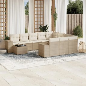 11 pcs conjunto sofás de jardim c/ almofadões vime PE bege