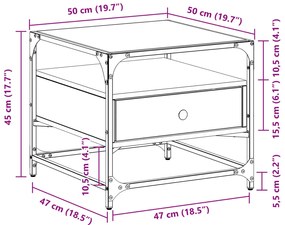 Mesa de centro c/topo de vidro 50x50x45cm carvalho sonoma aço