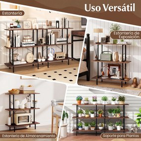 Estante Industrial de 3 Níveis, 80 x 30 x 86 cm, Estrutura Metálica Reforçada, Castanho+Preto