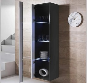 Vitrine de Parede Tarragona – 40x165 cm – Preto e Branco com LED Azul