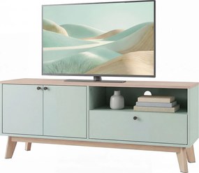 Móvel para televisão de 120 L x 35 P x 50 A cm, adequado para televisores até 36 polegadas, com 2 portas, uma gaveta e um compartimento aberto, verde