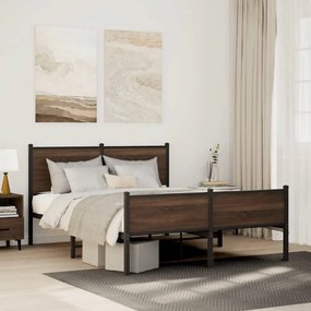 Estrutura de cama sem colchão 140x200cm metal carvalho castanho