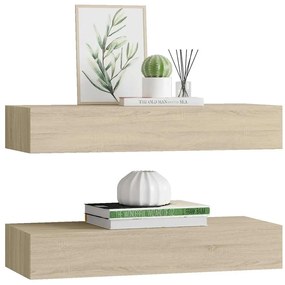 Prateleiras parede c/ gavetas 2 pcs MDF 60x23,5x10 cm carvalho