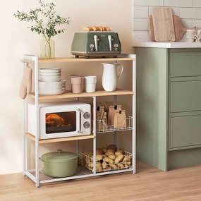 Armário de cozinha com 2 cestos metálicos e ganchos 35 x 80 x 95 cm castanho-branco