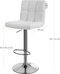 Conjunto de 2 bancos de bar 44,5 x (95-115) x 38 cm em imitação de couro branco