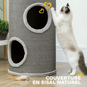 Barril Arranhador para Gatos, 35 x 35 x 60 cm, 2 Níveis, Cinzento-claro