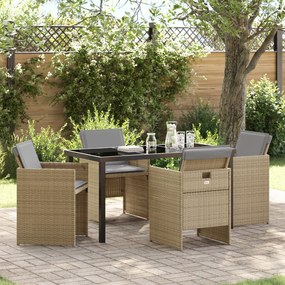 Conjunto de Jantar para Jardim de 5 Peças com Almofadas Bege Poli Ratt