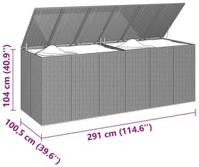 Caixa p/ almofadões de jardim 291x100,5x104 cm vime PE cinzento