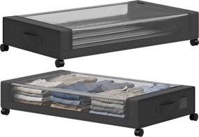 Conjunto de 2 Caixas de Arrumação Debaixo da Cama com Rodas, 78 x 44 x 16 cm, Capacidade de 40 L, Preto