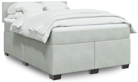 vidaXL Cama com molas/colchão 160x200 cm veludo cinzento-claro