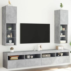 Móveis de TV com luzes LED 2 pcs 30,5x30x102cm cinzento cimento