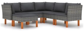 6 pcs conjunto lounge de jardim c/ almofadões vime PE cinzento