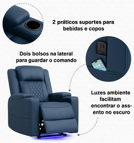 Poltrona Relax Elétrica Reclinável Sintra – Azul – Com Massagem, LED,