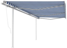 Toldo retrátil automático com postes 6x3 m azul e branco