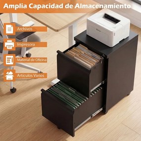 Armário de arquivo escritório móvel com 2 gavetas 44 x 37 x 67 cm, fechadura e 5 rodas, em metal, para arquivos de tamanho Carta, A4 e Legal, para esc
