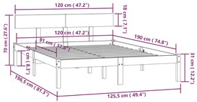 Estrutura cama pequena casal UK 120x190 cm pinho maciço preto