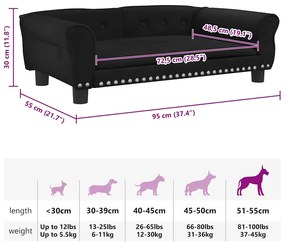 Cama para cães 95x55x30 cm veludo preto