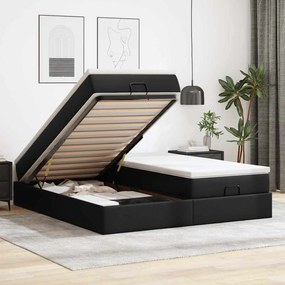 Estrutura de cama otomana com colchões pele artificial preta