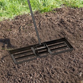 Ancinho nivelador de relva 75 x 25 cm com cabo ergonómico para solo de jardim, pátio, quinta - Preto