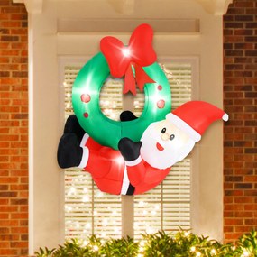Grinalda de Natal insuflável iluminada por LED de 120 cm e grinalda com fita vermelha e 5 luzes LED Decoração de férias no interior e exterior