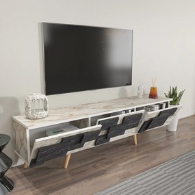 Móvel TV 3D – Branco Mármore – 160x45x35 cm