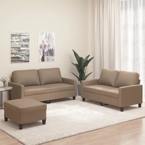 vidaXL 3 pcs conjunto sofás c/ almofadões couro artif. cor cappuccino