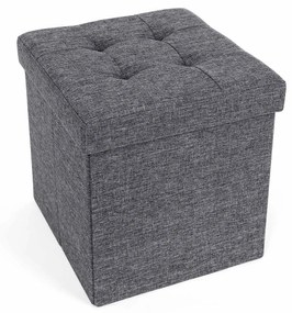 Puff dobrável tecido linho, 38 x 38 x 38 cm, cinzento-escuro